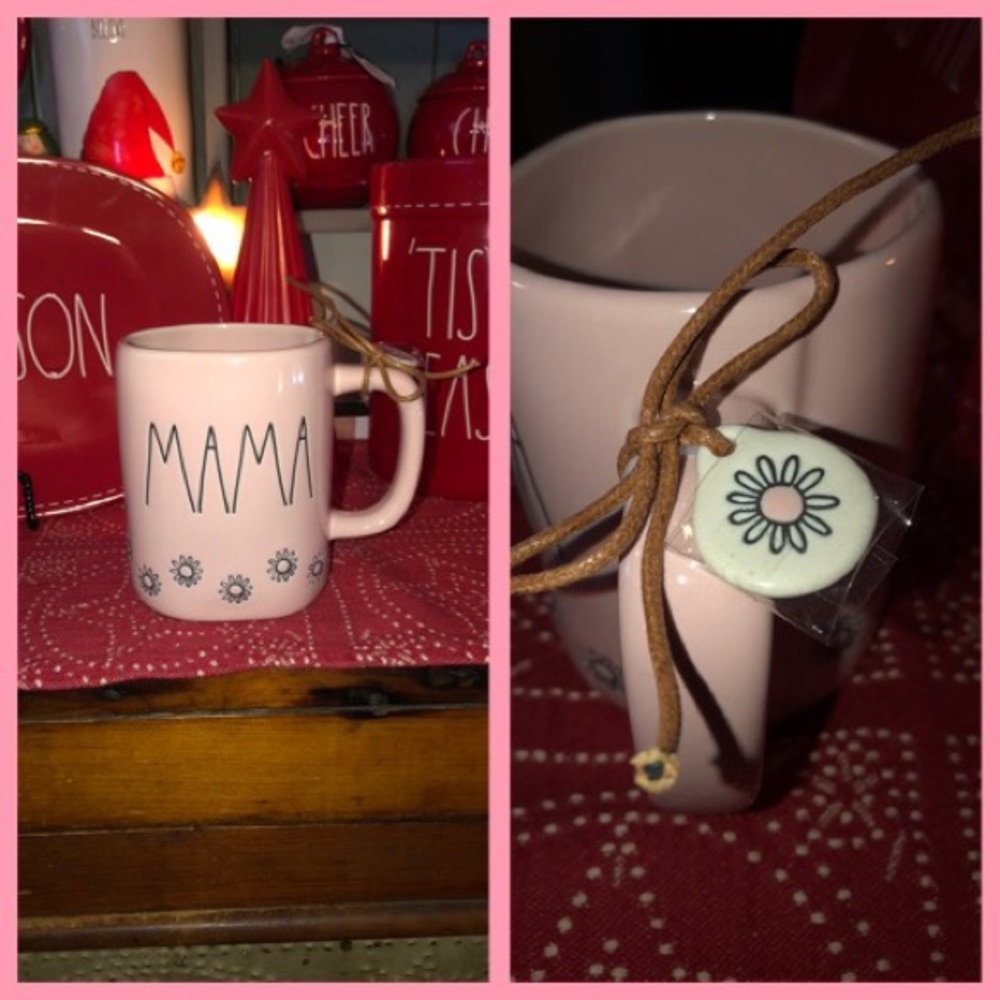 Rae Dunn MAMA Mug with Etched Flowers and Charm (Pinkish)